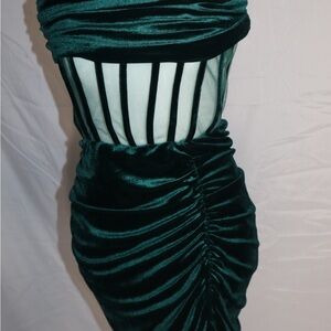 Luxxel Dark Green Velvet Backless Dress